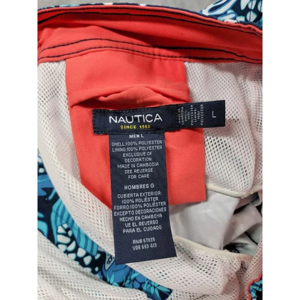Nautica board shorts mesh lined swim trunks Large Blue Floral, seahorse, fish‎